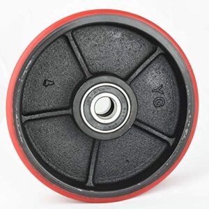 Pallet Jack/Truck Steering Wheels Set with Axle and Protective Caps (4 pcs) 7" x 2" with Bearings ID 20mm Poly Tread Red