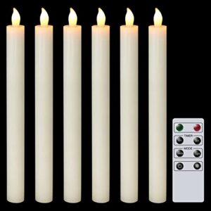 dromance flickering flameless taper candles with remote timer battery operated led candlesticks real wax dimmable light dinner thanksgiving christmas decor(ivory, 0.78" x 9.64")