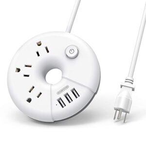 travel power strip with usb ports, ntonpower cruise approved power strip with 3 outlet 3 usb, 5 ft extension cord with usb ports, compact for indoor home office dorm room cruise essentials, white