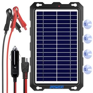 powoxi upgraded 7.5w-solar-battery-trickle-charger-maintainer-12v portable waterproof solar panel trickle charging kit for car, automotive, motorcycle, boat, marine, rv,trailer, snowmobile, etc.