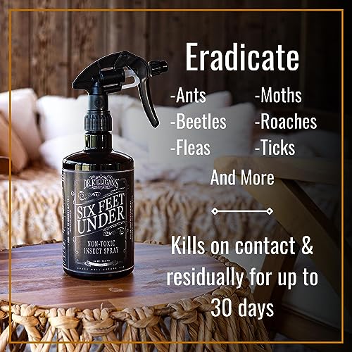 Dr. Killigan's Six Feet Under Non Toxic Insect Killer Spray | Indoor Natural Pest Control | Flea, Tick, Pantry & Clothing Moths, Ant, & Cockroach | Family Friendly, Pet Safe (24 oz)