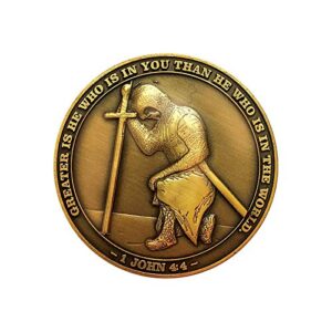 the task ahead coin, i can do all things, challenge coins, antique gold-color plated, featuring a kneeling knight templar and philippians 4:15