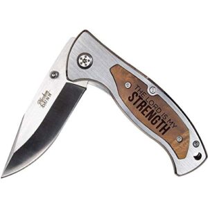 p. graham dunn the lord is my strength silver tone 5 x 2 stainless steel and wood pocket knife