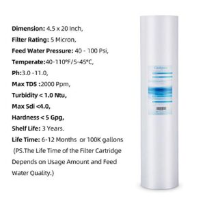 Geekpure 20-Inch Whole House Polypropylene PP Sediment Filter-4.5" x 20"-5 Micron