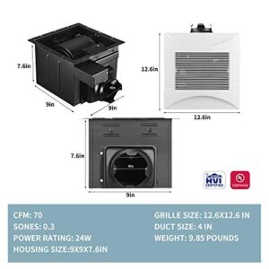 Tech Drive Super-Quiet 70 CFM, 0.3 Sone Bathroom Ventilation and Exhaust Fan (70CFM)