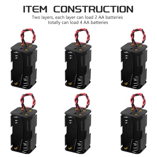 WMYCONGCONG 6 PCS 4 x 1.5V AA Battery Holder Case Box with Black Red Wire Leads