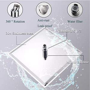 Suguword 16 Inch LED Square Rain Shower Head High Pressure Stainless Steel Bath Shower, Ultra Thin Rainfall Shower head with Silicone Nozzle and Powerful Spray Performance…