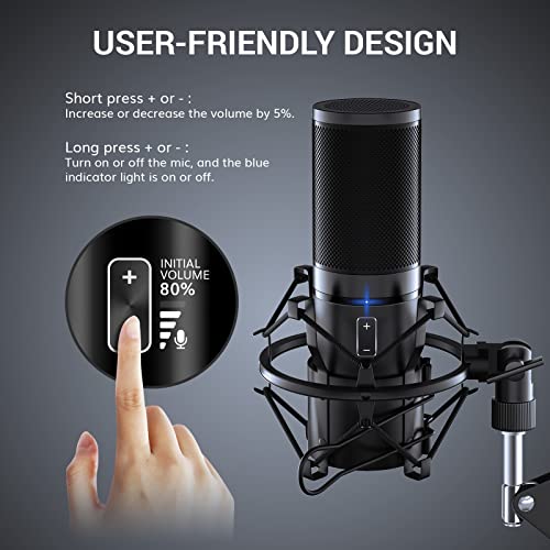 TONOR USB Gaming Microphone, PC Streaming Mic Kit for PS4/5/Discord/Twitch Gamer, Condenser Studio Cardioid Microfono for Podcasting, Recording, Content Creation, Singing with Adjustable Arm Stand Q9