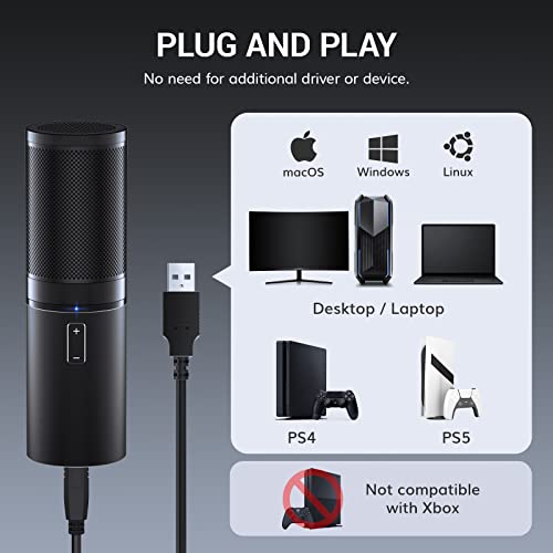 TONOR USB Gaming Microphone, PC Streaming Mic Kit for PS4/5/Discord/Twitch Gamer, Condenser Studio Cardioid Microfono for Podcasting, Recording, Content Creation, Singing with Adjustable Arm Stand Q9