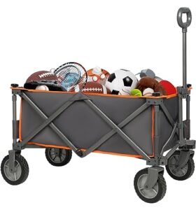 portal collapsible folding wagon utility cart foldable heavy duty all terrain wagon for outdoor, camping, beach, garden, grocery, orange