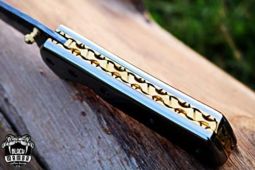 BLACK MAMBA KNIVES Damascus Pocket Knife with Clip, Folding Knife, Damascus Steel Folding Pocket Knife Folding Hunting Knife