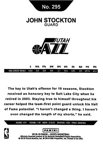 2018-19 NBA Hoops Basketball #295 John Stockton Utah Jazz Tribute Official Trading Card made by Panini