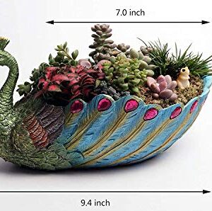 Succulents Planter Plants Pot Handmade 9.4 Inch Peacock Pot Resin Base Large Flowers Pot/Succulent Cactus pots/Container/with Hole for Home Garden Office Desktop Decoration Idea