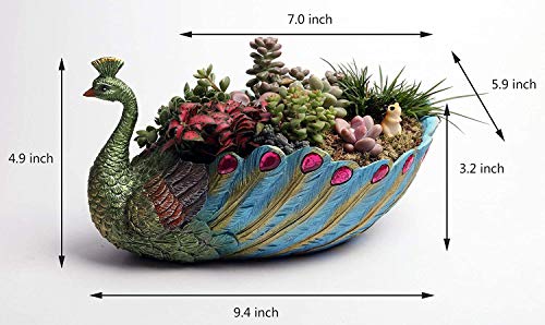 Succulents Planter Plants Pot Handmade 9.4 Inch Peacock Pot Resin Base Large Flowers Pot/Succulent Cactus pots/Container/with Hole for Home Garden Office Desktop Decoration Idea