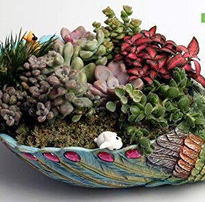 Succulents Planter Plants Pot Handmade 9.4 Inch Peacock Pot Resin Base Large Flowers Pot/Succulent Cactus pots/Container/with Hole for Home Garden Office Desktop Decoration Idea