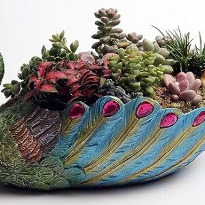 Succulents Planter Plants Pot Handmade 9.4 Inch Peacock Pot Resin Base Large Flowers Pot/Succulent Cactus pots/Container/with Hole for Home Garden Office Desktop Decoration Idea