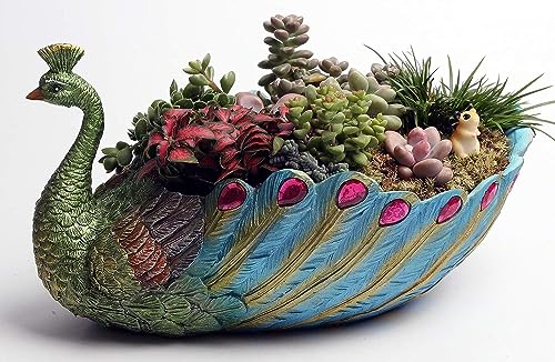 Succulents Planter Plants Pot Handmade 9.4 Inch Peacock Pot Resin Base Large Flowers Pot/Succulent Cactus pots/Container/with Hole for Home Garden Office Desktop Decoration Idea