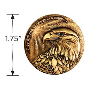 Christian Eagle Challenge Coin, Antique Gold-Color Plated, American Bald Eagle & Isaiah 40:31