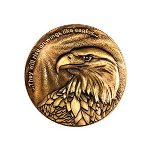 christian eagle challenge coin, antique gold-color plated, american bald eagle & isaiah 40:31