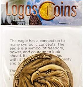 Christian Eagle Challenge Coin, Antique Gold-Color Plated, American Bald Eagle & Isaiah 40:31