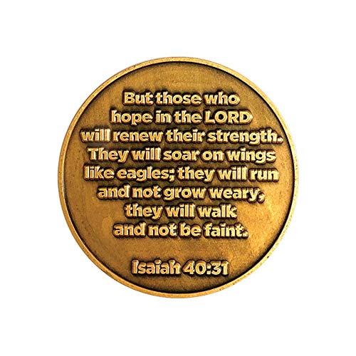 Christian Eagle Challenge Coin, Antique Gold-Color Plated, American Bald Eagle & Isaiah 40:31