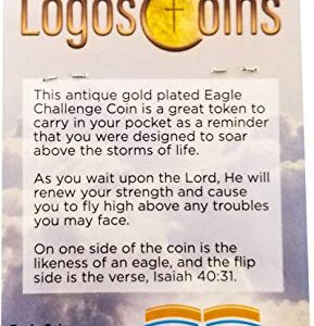 Christian Eagle Challenge Coin, Antique Gold-Color Plated, American Bald Eagle & Isaiah 40:31