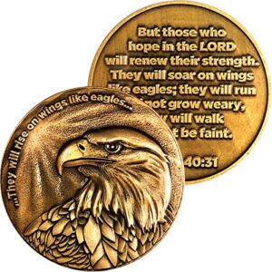 Christian Eagle Challenge Coin, Antique Gold-Color Plated, American Bald Eagle & Isaiah 40:31