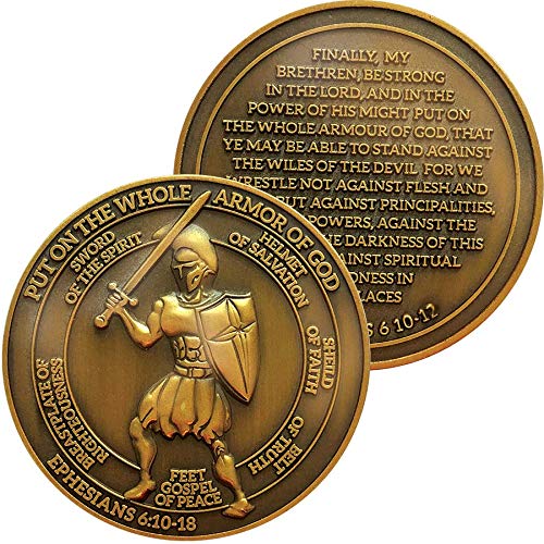 Put on The Whole Armor of God, Challenge Coin, Antique Gold Plated, Armor of God and Ephesians 6