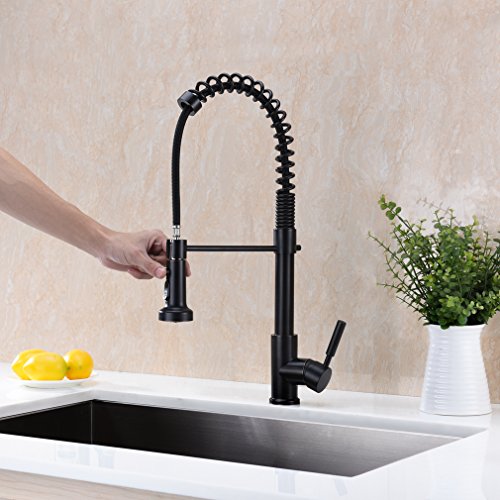 GICASA Kitchen Faucet, Oil Rubbed Bronze Faucet, Industrial Farmhouse Spring Kitchen Faucet Pull Down Kitchen Sink Faucet with Pull Out Sprayer