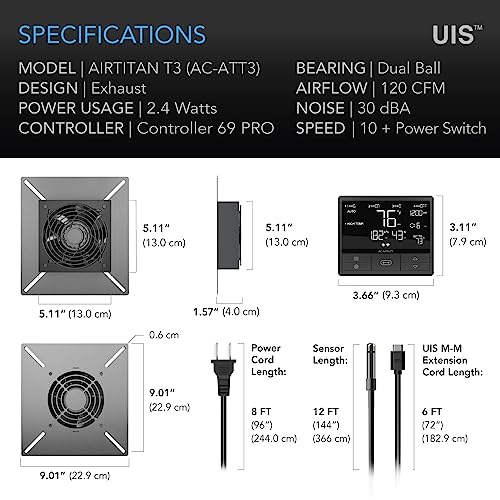 AC Infinity AIRTITAN T3, Ventilation Fan 6" with Temperature Humidity Controller, for Crawl Space, Basement, Garage, Attic, Hydroponics, Grow Tents