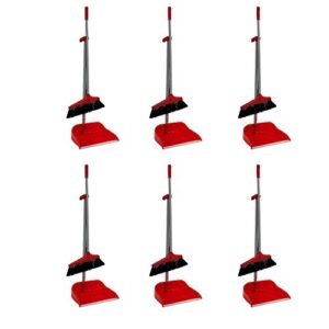 6 Pack - Standing Upright Long Handle Brush Broom Set - Home Industry Office Lobby Floor Sweeping Janitorial Cleaning Industrial Commercial Kitchen (Broom, 6 Pack)