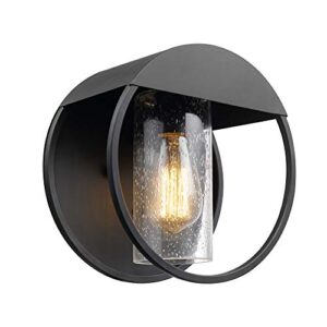 globe electric 44335 1-light outdoor indoor wall sconce, matte black, seeded glass shade, outdoor lighting, outdoor light fixture, front porch décor, weatherproof, bulb not included