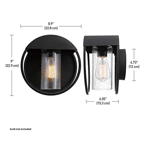 Globe Electric 44335 1-Light Outdoor Indoor Wall Sconce, Matte Black, Seeded Glass Shade, Outdoor Lighting, Outdoor Light Fixture, Front Porch Décor, Weatherproof, Bulb Not Included