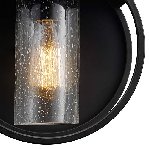 Globe Electric 44335 1-Light Outdoor Indoor Wall Sconce, Matte Black, Seeded Glass Shade, Outdoor Lighting, Outdoor Light Fixture, Front Porch Décor, Weatherproof, Bulb Not Included