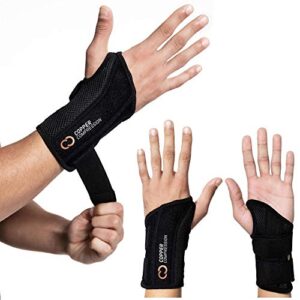 copper compression wrist brace - copper infused adjustable orthopedic support splint for pain, ganglion cyst, carpal tunnel, arthritis, tendinitis, rsi, tendinopathy for men women fits right hand
