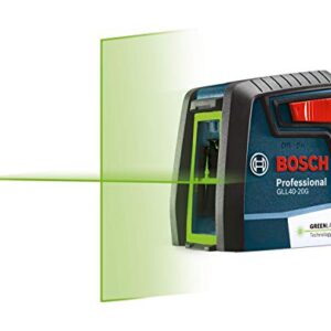 Bosch GLL40-20G 40ft Green-Beam Self-Leveling Cross-Line Laser with VisiMax Technology, 360 Degree Flexible Mounting Device and Carrying Pouch