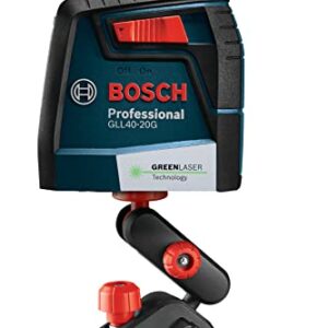 Bosch GLL40-20G 40ft Green-Beam Self-Leveling Cross-Line Laser with VisiMax Technology, 360 Degree Flexible Mounting Device and Carrying Pouch