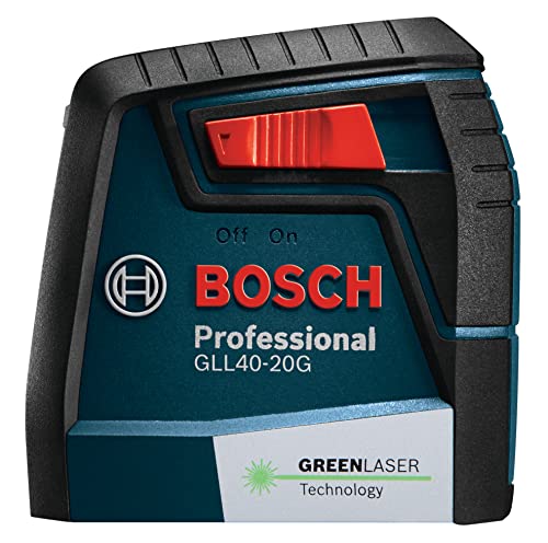 Bosch GLL40-20G 40ft Green-Beam Self-Leveling Cross-Line Laser with VisiMax Technology, 360 Degree Flexible Mounting Device and Carrying Pouch