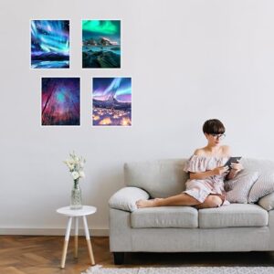 Northern Lights Sky Show Set with Aurora Borealis(4)- Scenic Wall Art Decor, Inspiring Wall Art Print For Nature Lover, Elegant Gift For Home Decor, Living Space Decor, Bedroom Decor. Unframed-8x10"