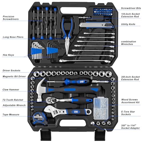 Prostormer 200-Piece Hand Tool Set, General Home and Auto Repair Tool Kit with Toolbox Storage Case for Mechanical Repair, DIY, Home Maintenance