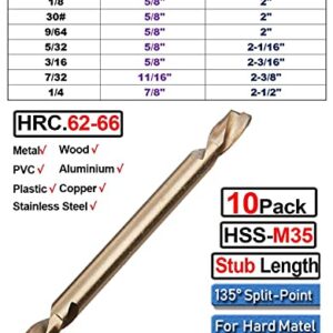 HSS Cobalt Drill Bit Double End 1/8 in. Stubby Body Drill Steel Metal Iron-10Pcs