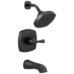 delta faucet stryke 14 series single-function tub and shower trim kit, shower faucet, single-spray h2okinetic shower head, matte black t14476-bl (valve not included)