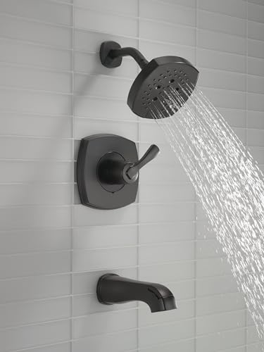 Delta Faucet Stryke 14 Series Single-Function Tub and Shower Trim Kit, Shower Faucet, Single-Spray H2Okinetic Shower Head, Matte Black T14476-BL (Valve Not Included)