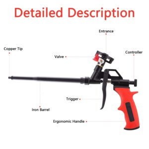 SocsPark Needn't Clean Foam Gun, Pu Expanding Foaming Gun, Upgrade Caulking Gun, Heavy Duty Spray Foam Gun, Metal Body Covered with PTFE, Suitable for Caulking, Filling, Sealing, Home and Office Use