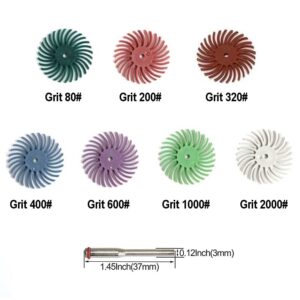 75Pcs 1 Inch Radial Bristle Disc Brush with 1/8" Shank Abrasive Bristle Disc Set for Wood Jewelry Mold Polishing.- Mixed Grit 80/200/320/400/600/1000/2000