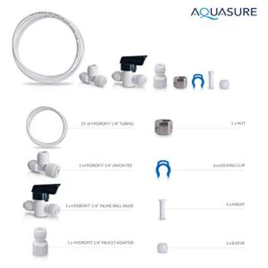 Aquasure Ice Maker Water Line Kit with Shut-Off Valve, 25’ Food Grade 1/4" Tubing, Quick Connect Fittings, Secure Locking Clips, Leak Free Design, US Customer Support, 1 Year Warranty