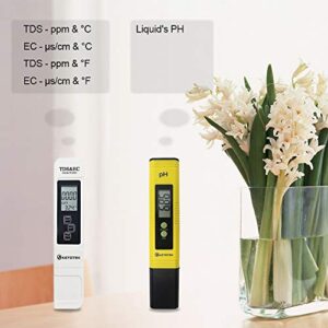 KETOTEK Digital Water TDS Meter PH Meter, PPM Tester has TDS-EC-Temp (3-in-1) and ±2% Accuracy, PH Tester with 0-14.00PH and 0.01 Accuracy, TDS PH Meters for Aquariums Water, Hydroponics, RO System