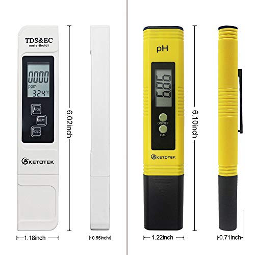 KETOTEK Digital Water TDS Meter PH Meter, PPM Tester has TDS-EC-Temp (3-in-1) and ±2% Accuracy, PH Tester with 0-14.00PH and 0.01 Accuracy, TDS PH Meters for Aquariums Water, Hydroponics, RO System