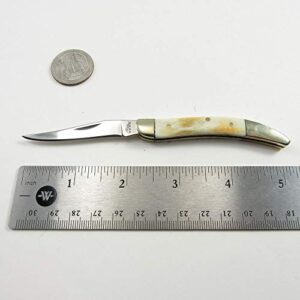 FOLDING POCKET KNIFE 5.25" Rite Edge Bone Handle Silver Toothpick Carbon Sharp Blade Knife