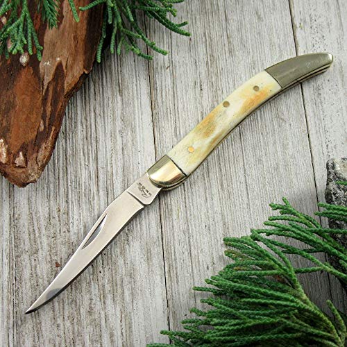 FOLDING POCKET KNIFE 5.25" Rite Edge Bone Handle Silver Toothpick Carbon Sharp Blade Knife